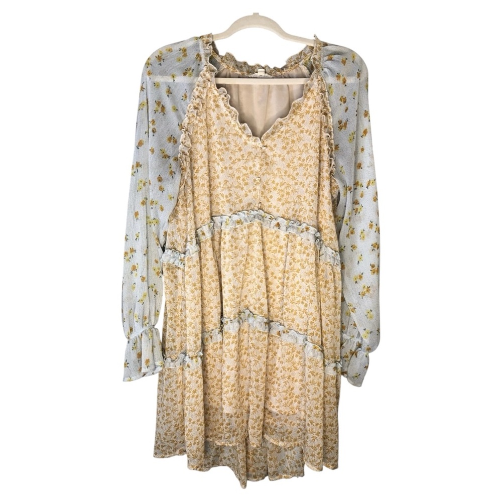 Fall Leaves/Floral Sheer Sleeve Dress by Blu Pepper Natural Fairycore Bohemian